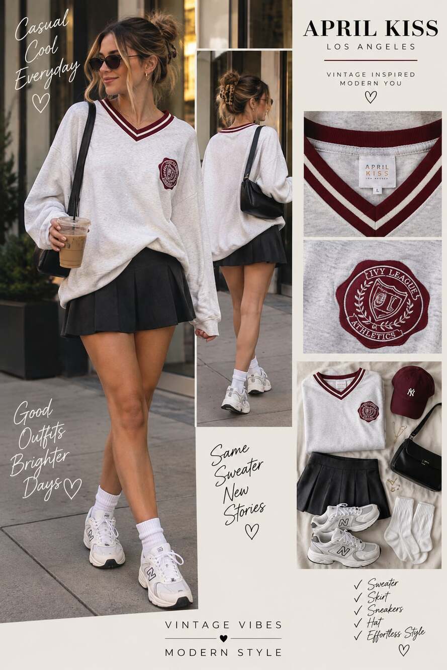 April Kiss Los Angeles Ivy League Athletics 81 V-Neck Sweatshirt Gray Size L